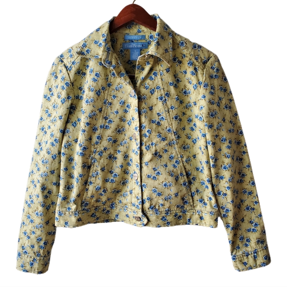 Vtg 80's/90's Evan Picone Floral Button Up Waist Jacket Size Small